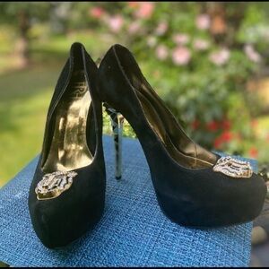 Fahrenheit Black Heels with Panther Embellishment.